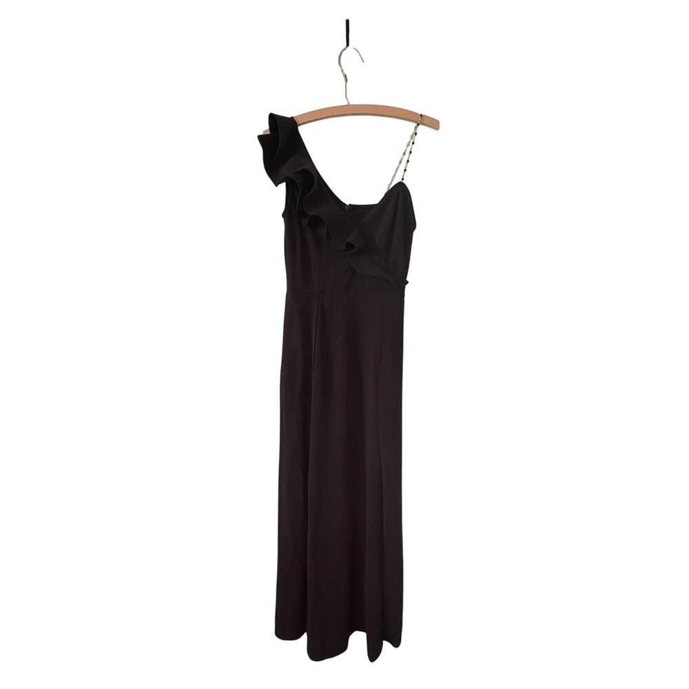 VFSHOW Womens Small Black Shimmer Ruffle One Shoulder Strap With One Chain Strap